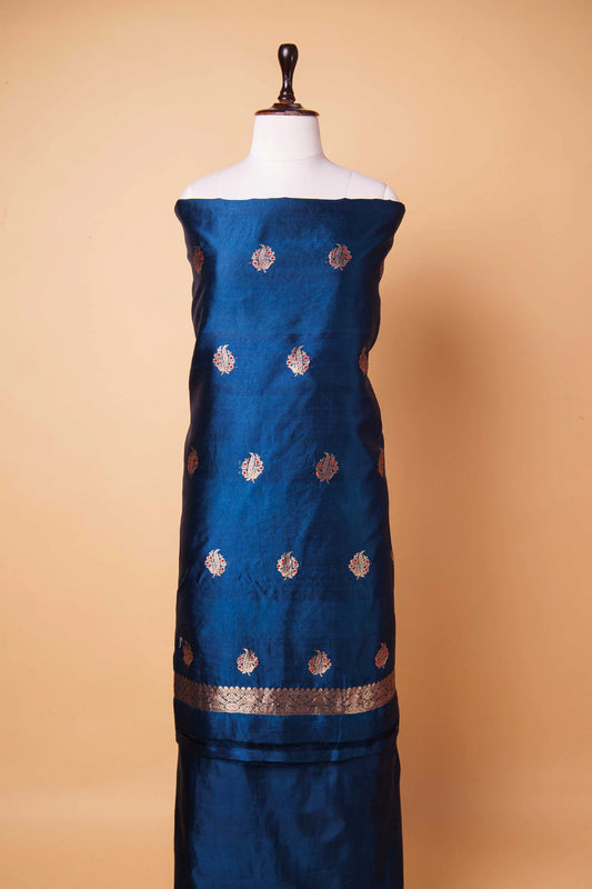 German Blue Puna Silk Weaving Co-ord Set