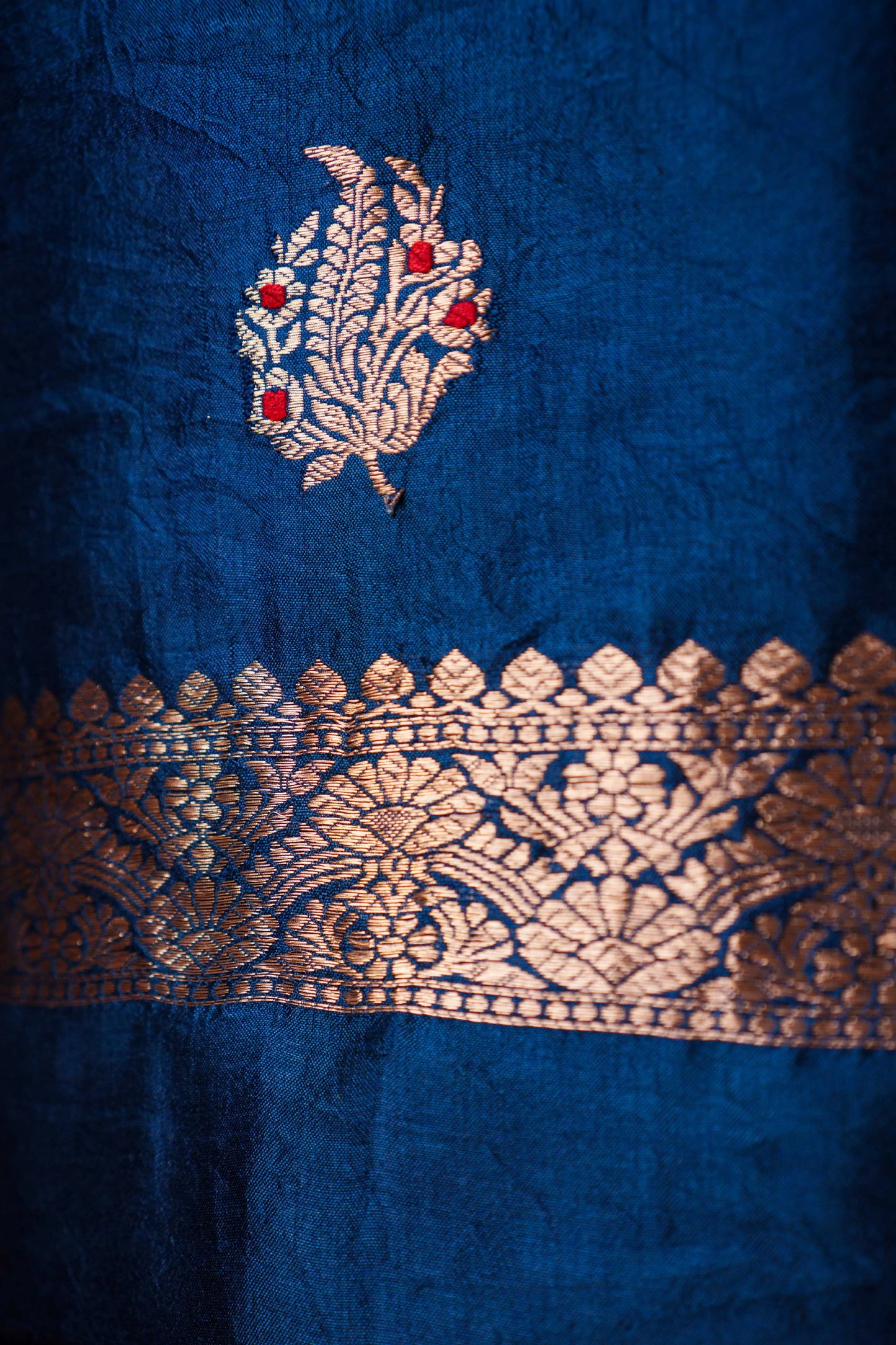 German Blue Puna Silk Weaving Co-ord Set