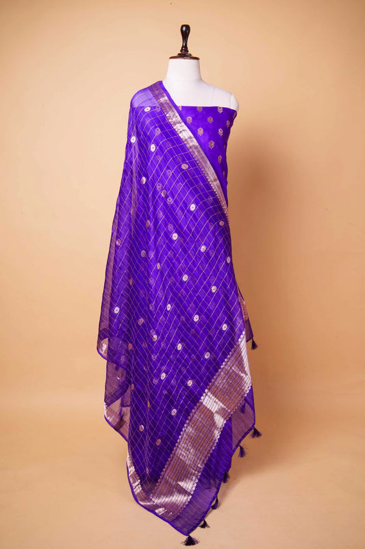 Royal Blue Handwoven Chiniya Silk Suit Set