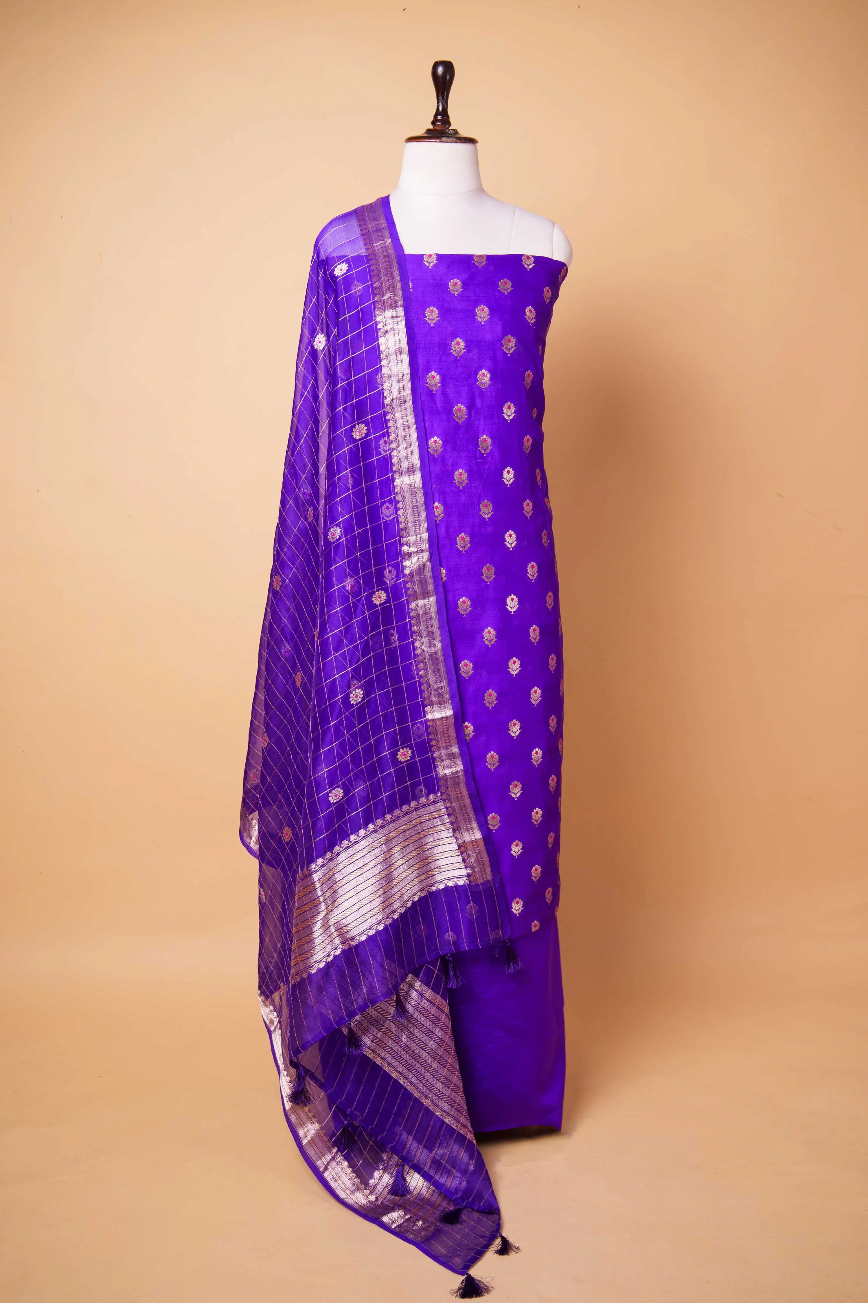 Royal Blue Handwoven Chiniya Silk Suit Set