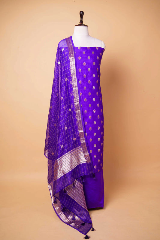 Royal Blue Handwoven Chiniya Silk Suit Set