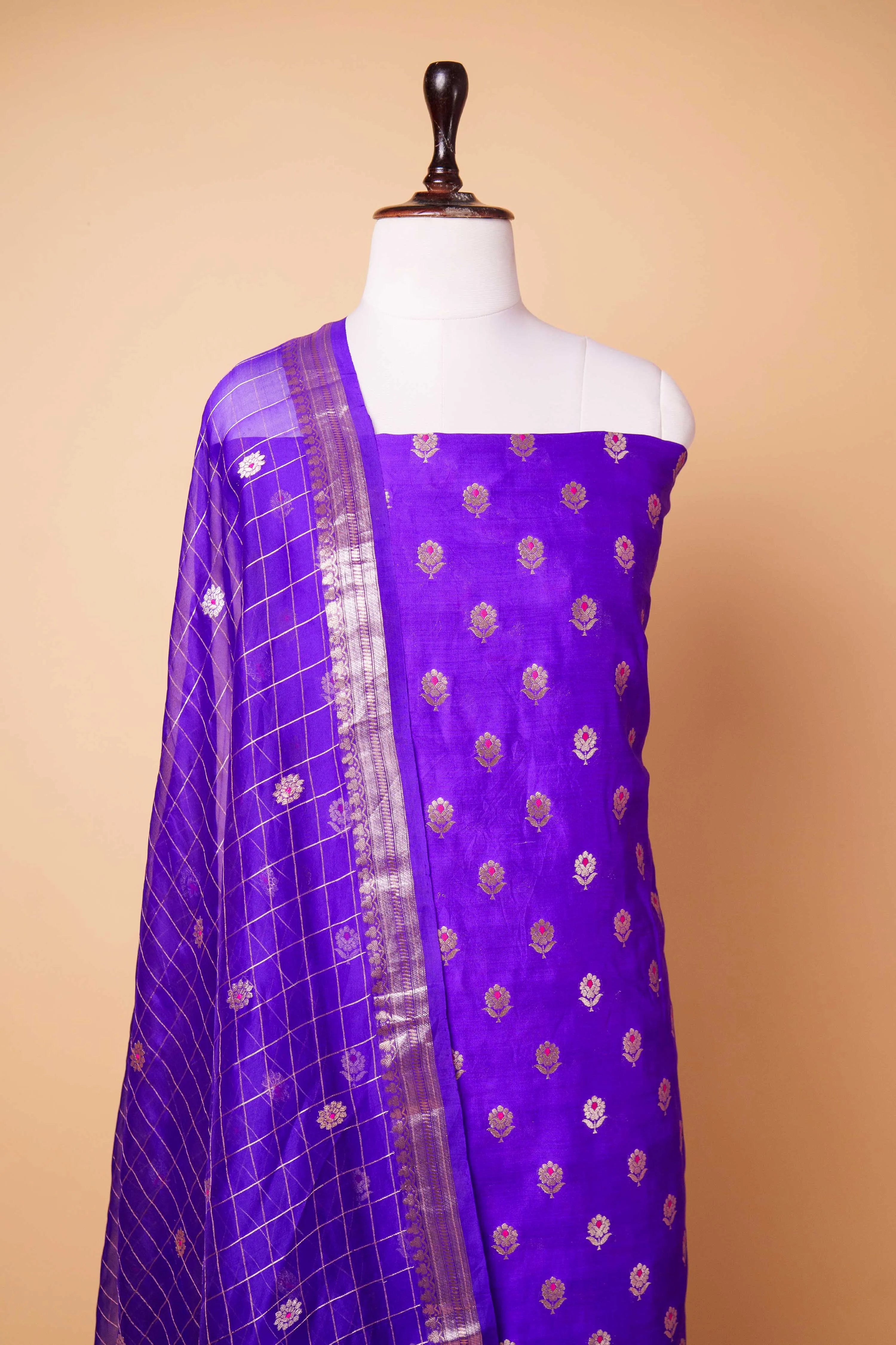 Royal Blue Handwoven Chiniya Silk Suit Set
