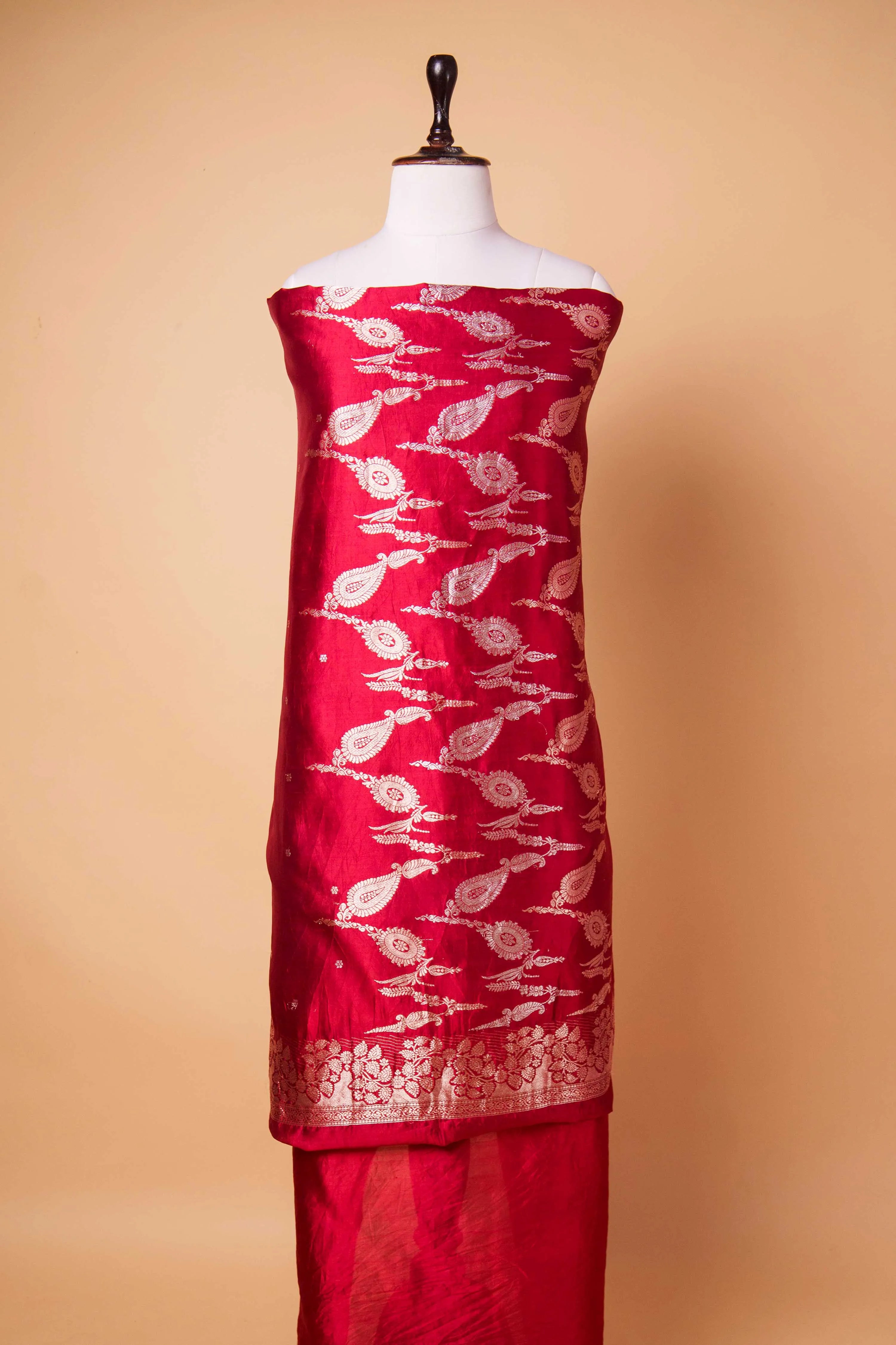 Brick Red Puna Silk Weaving Co-ord Set