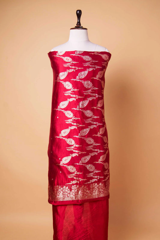 Brick Red Puna Silk Weaving Co-ord Set