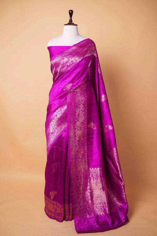 Magenta Handwoven Raw Silk Saree