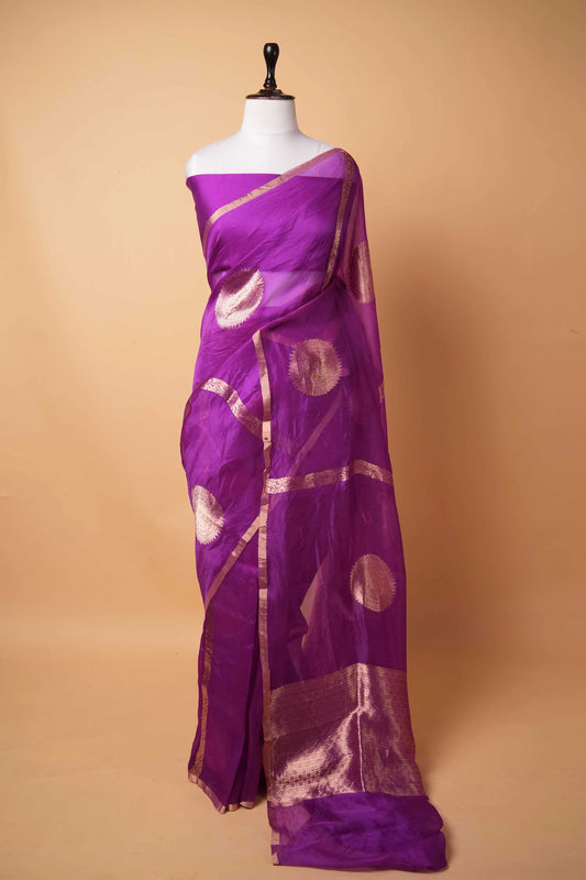 Magenta Kadhua Organza Silk Saree