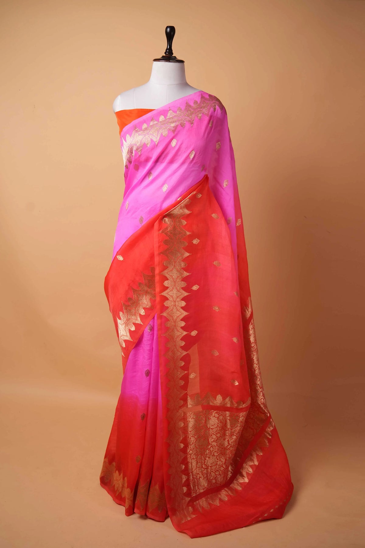 Orange & Pink Kadhua Weaving Organza Silk Saree