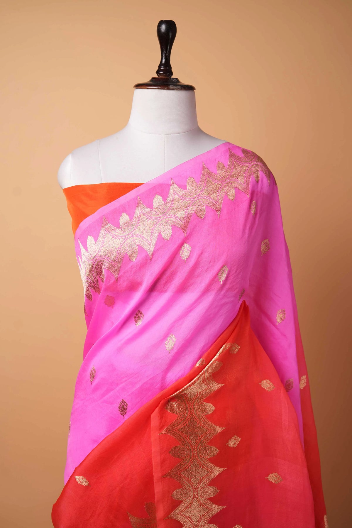Orange & Pink Kadhua Weaving Organza Silk Saree