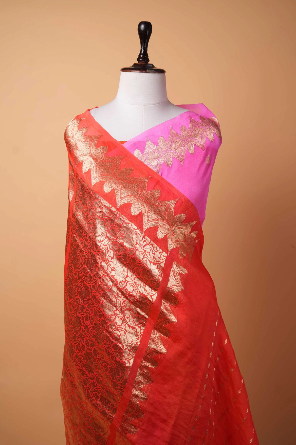 Orange & Pink Kadhua Weaving Organza Silk Saree