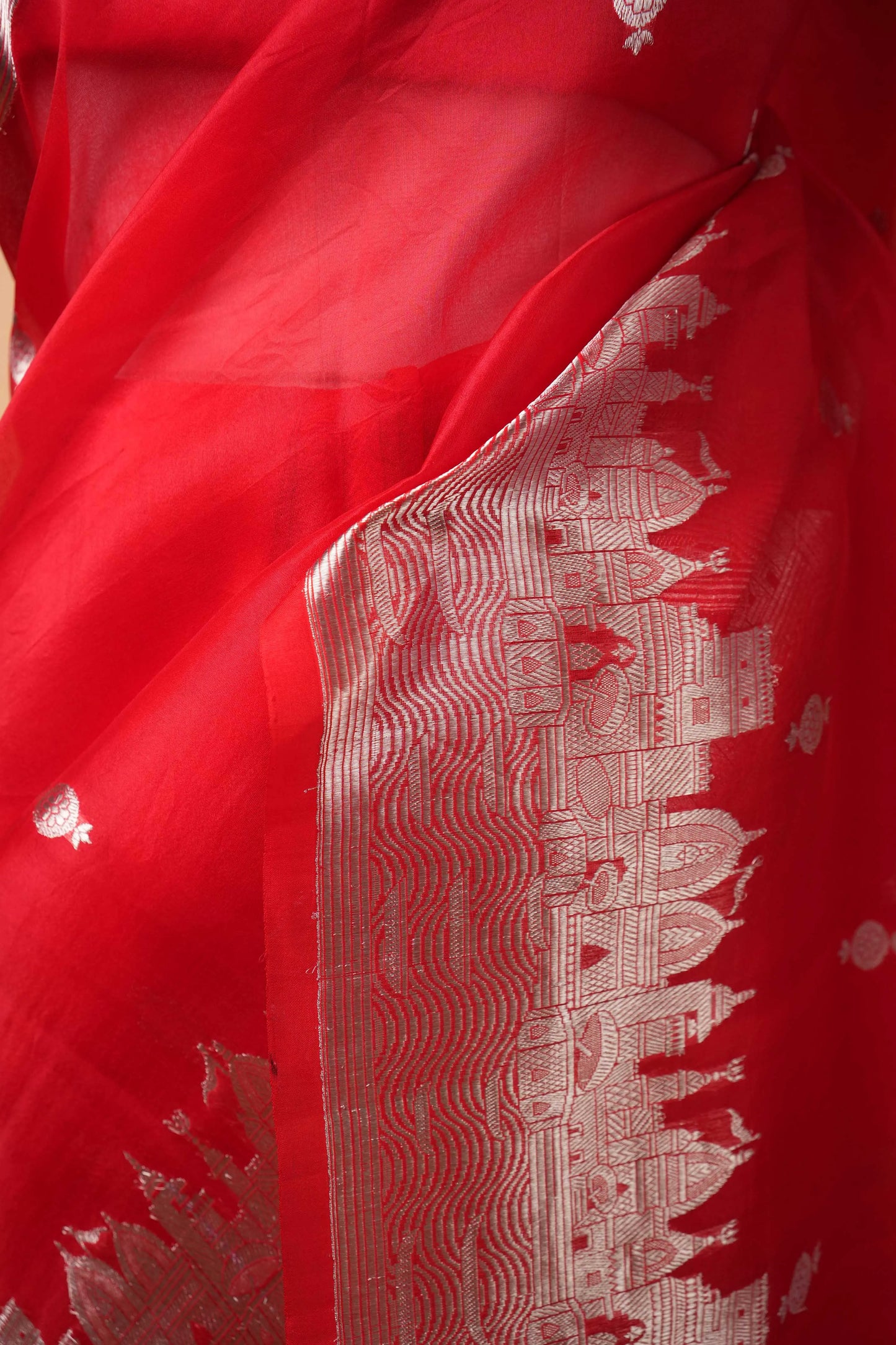 Red Banarasi Ghat Weaving Organza Silk Saree