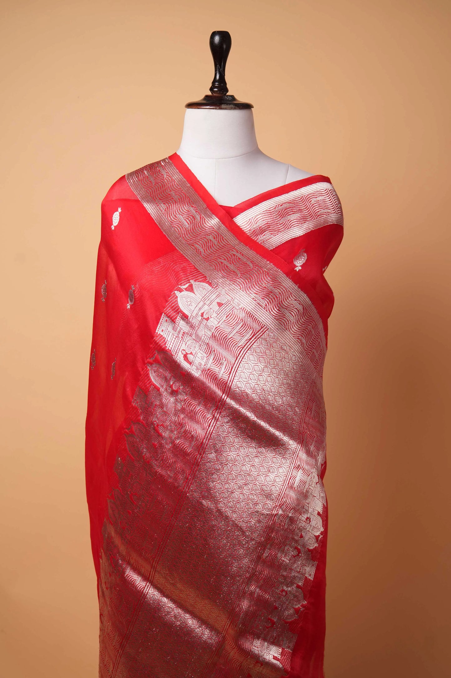 Red Banarasi Ghat Weaving Organza Silk Saree