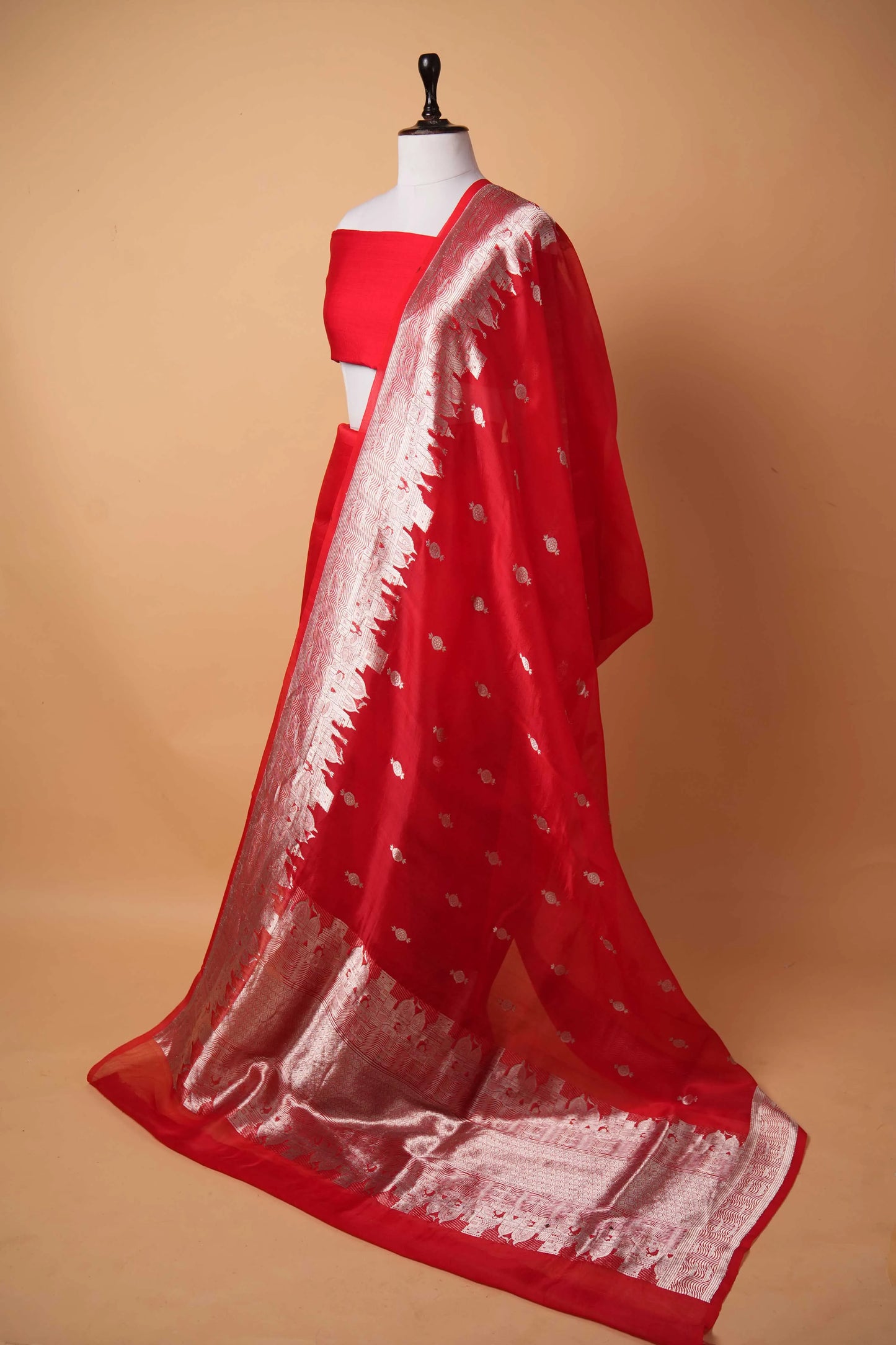 Red Banarasi Ghat Weaving Organza Silk Saree