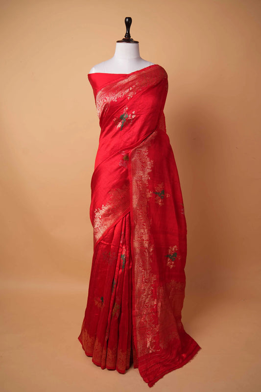 Red Handwoven Raw Silk Saree