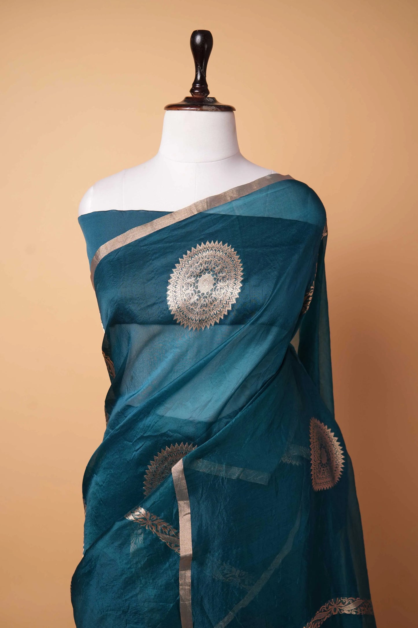 Peacock Blue Kadhua Weaving Organza Silk Saree