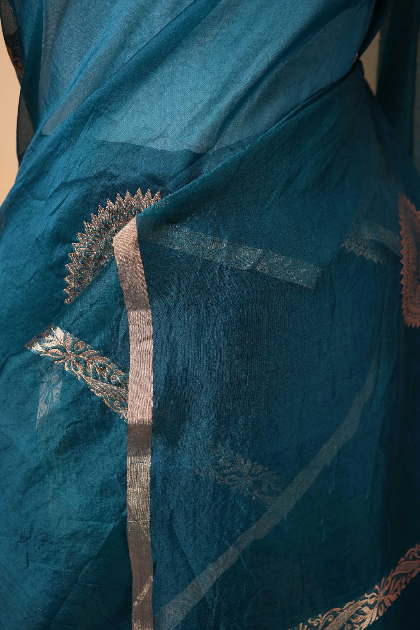 Peacock Blue Kadhua Weaving Organza Silk Saree