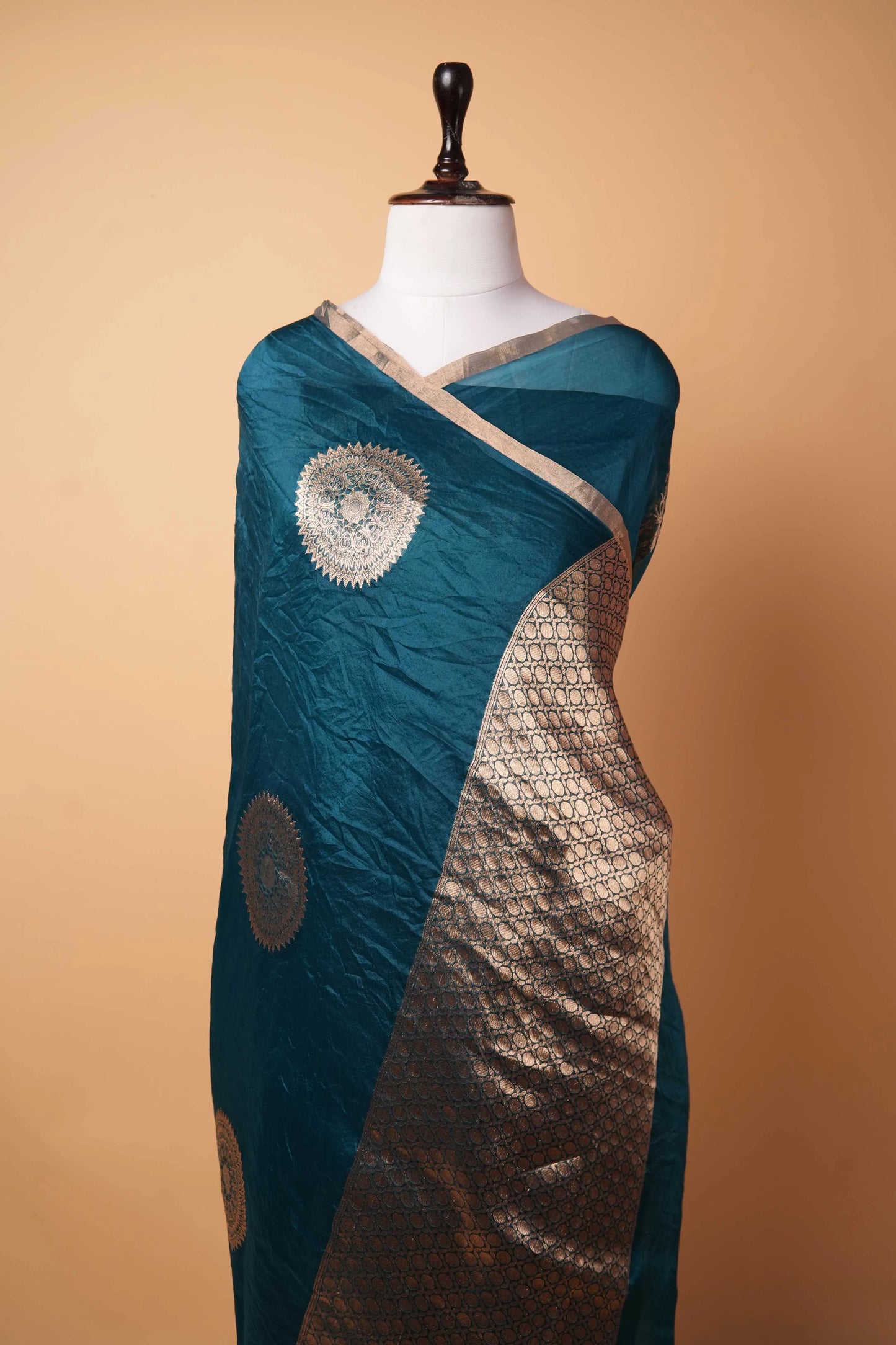 Peacock Blue Kadhua Weaving Organza Silk Saree