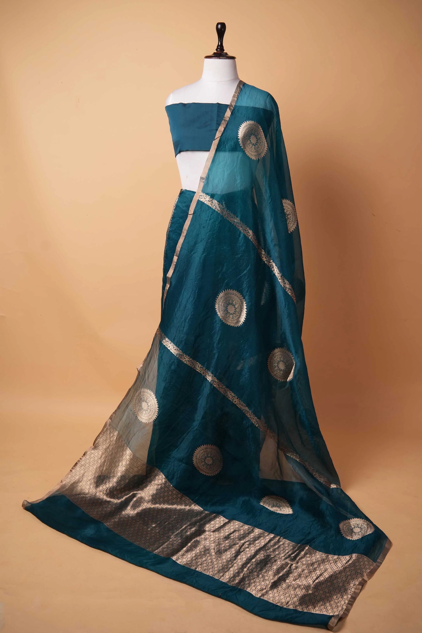 Peacock Blue Kadhua Weaving Organza Silk Saree