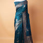 Peacock Blue Handwoven Raw Silk Saree