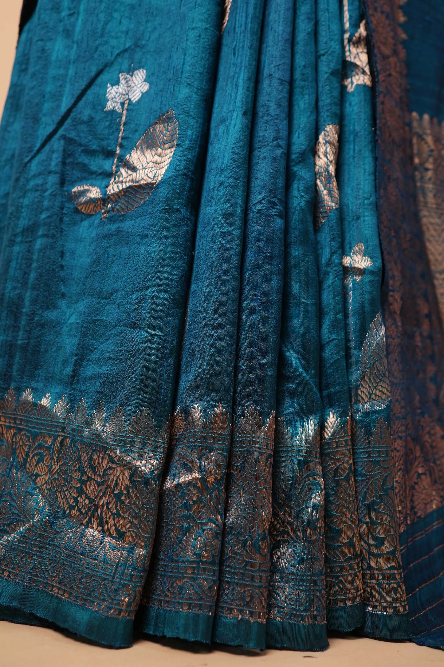 Peacock Blue Handwoven Raw Silk Saree