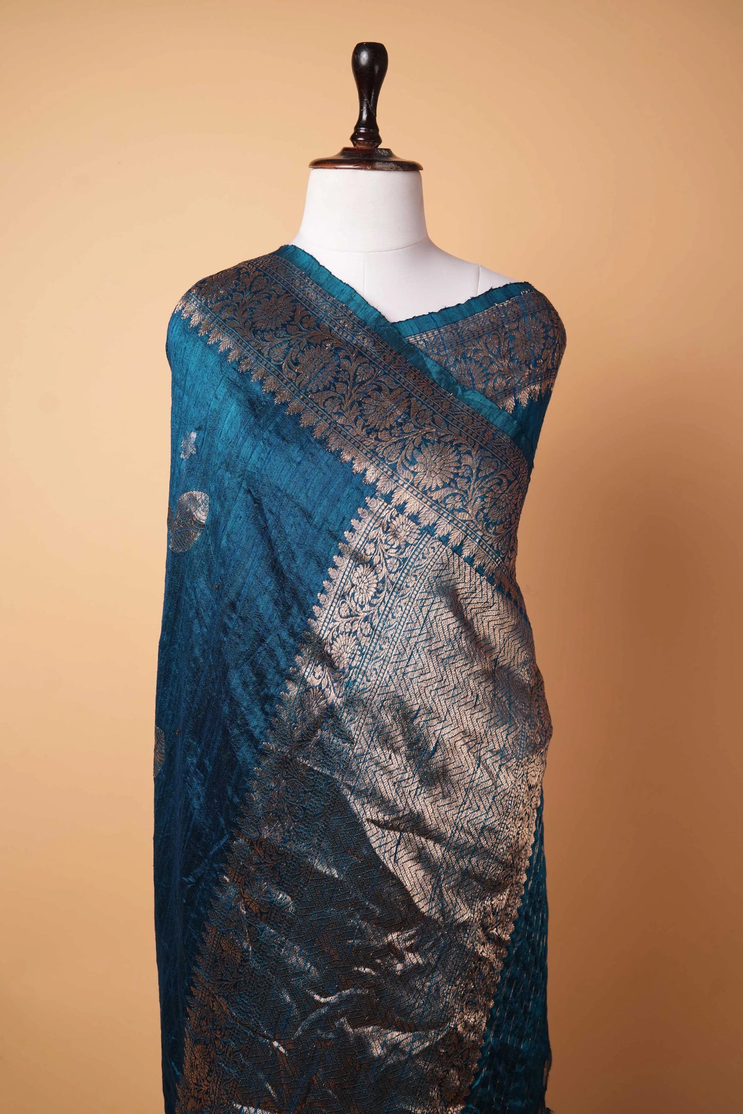 Peacock Blue Handwoven Raw Silk Saree