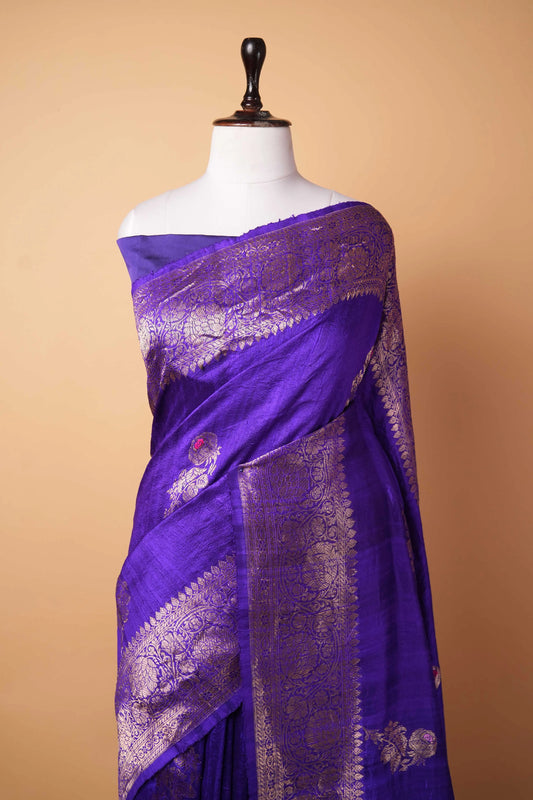 Purple Handwoven Raw Silk Saree
