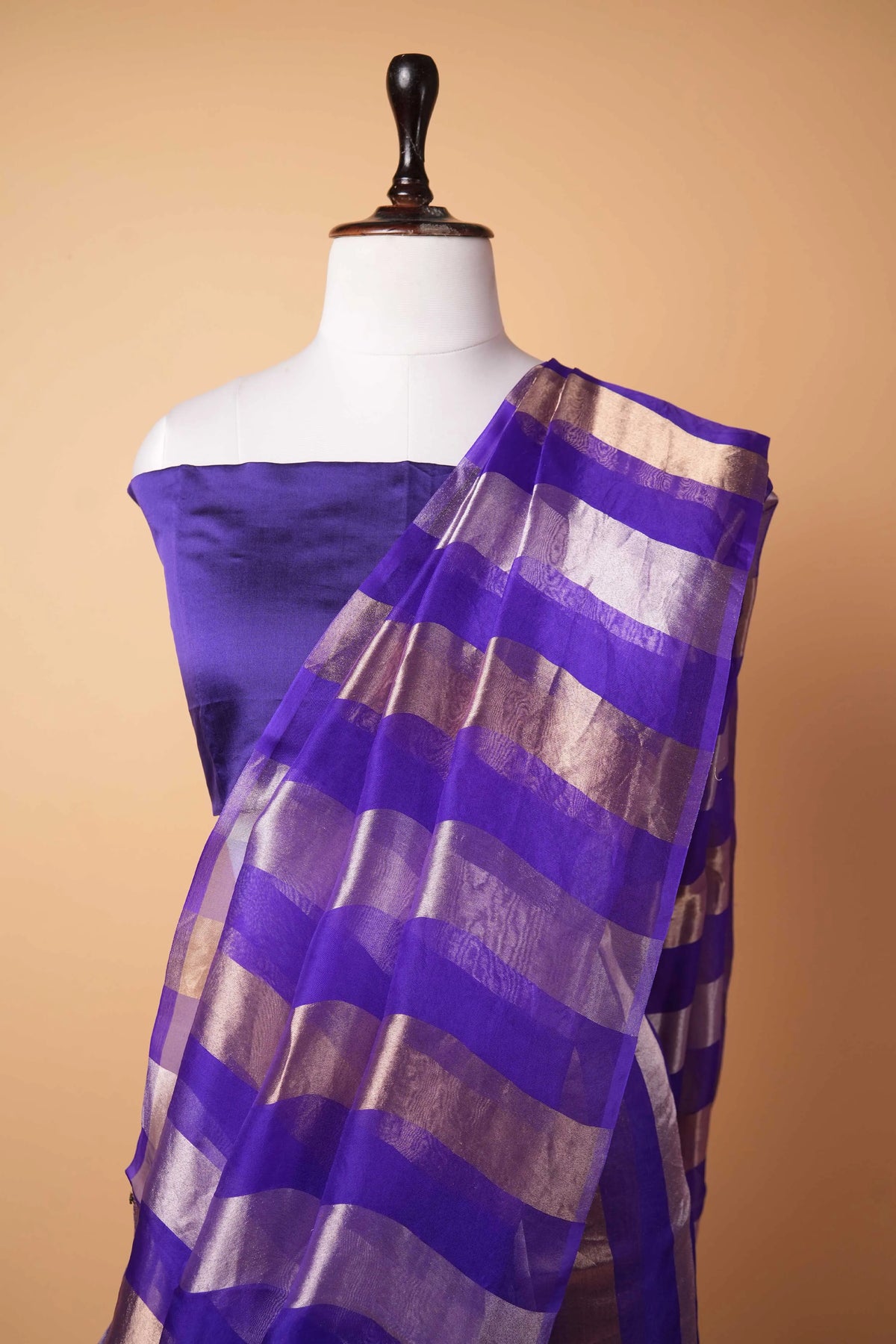 Purple Sona Rupa Zari  Stripe Organza Silk Saree