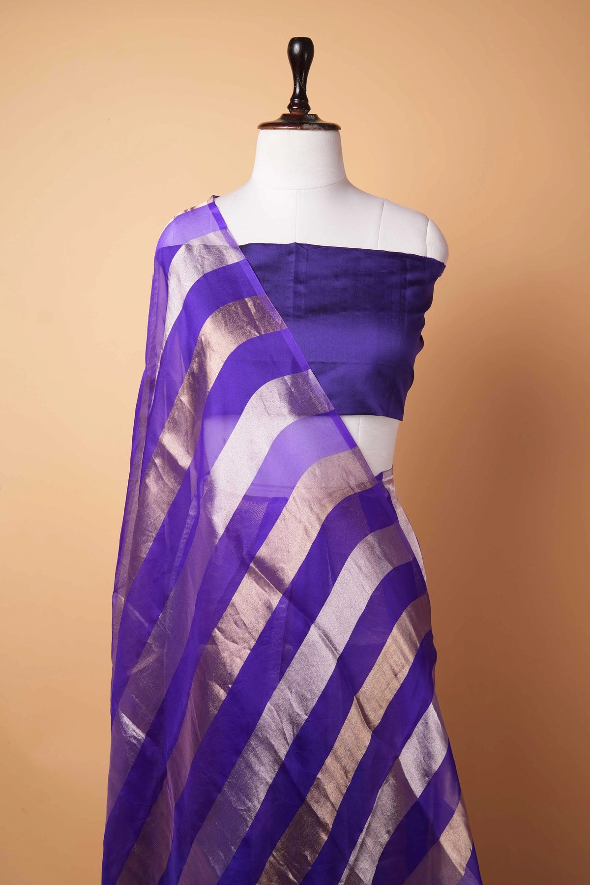 Purple Sona Rupa Zari  Stripe Organza Silk Saree
