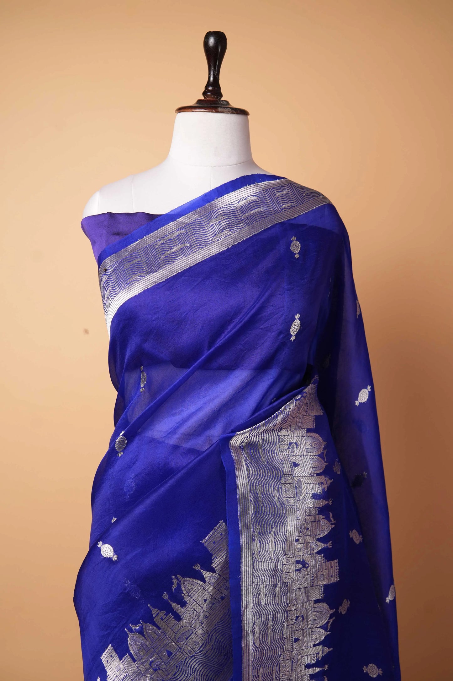 Royal Blue  Banarasi Ghat Weaving Organza Silk Saree