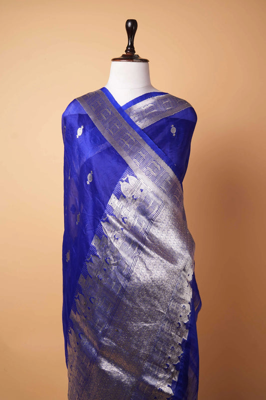 Royal Blue  Banarasi Ghat Weaving Organza Silk Saree