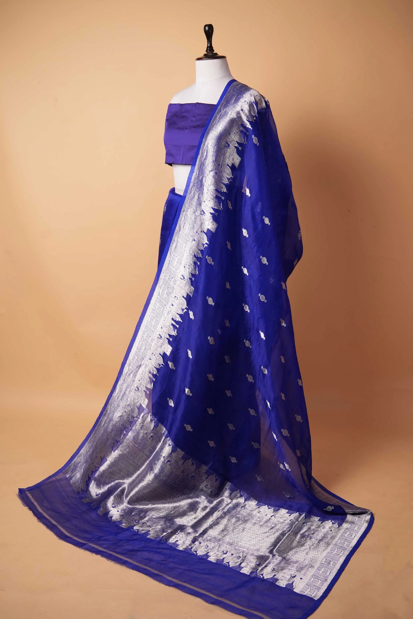 Royal Blue  Banarasi Ghat Weaving Organza Silk Saree