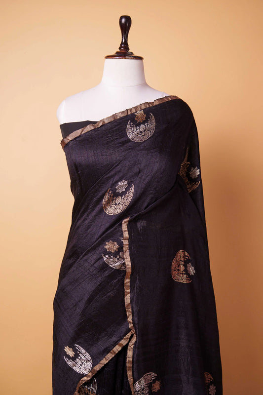 Black Handwoven Raw Silk Saree