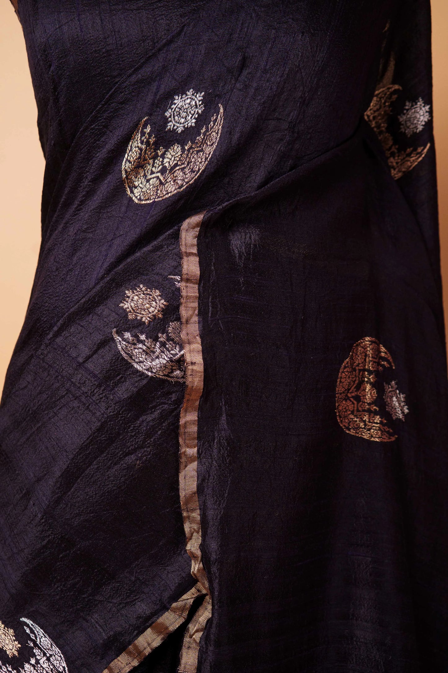Black Handwoven Raw Silk Saree