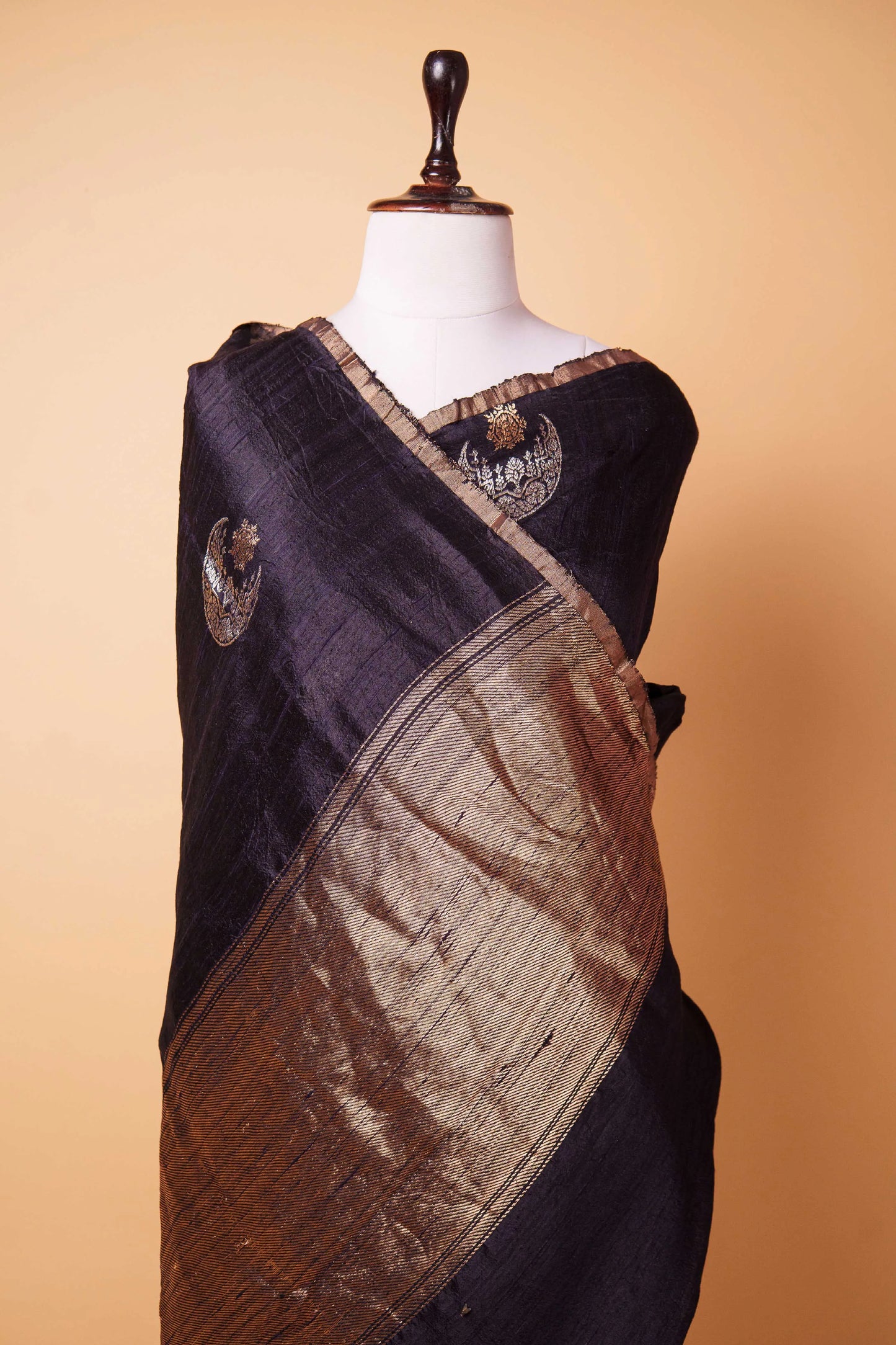 Black Handwoven Raw Silk Saree
