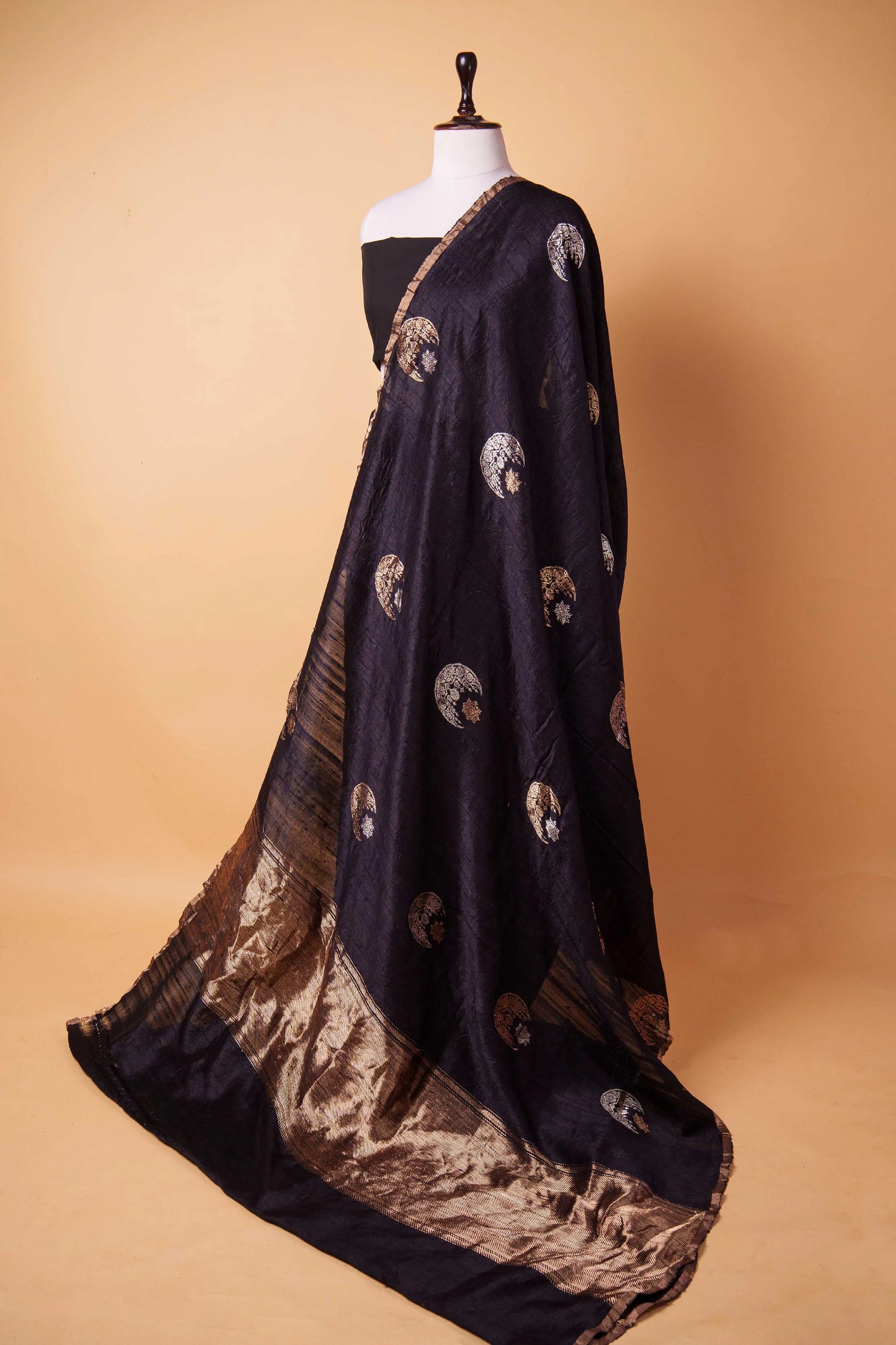 Black Handwoven Raw Silk Saree