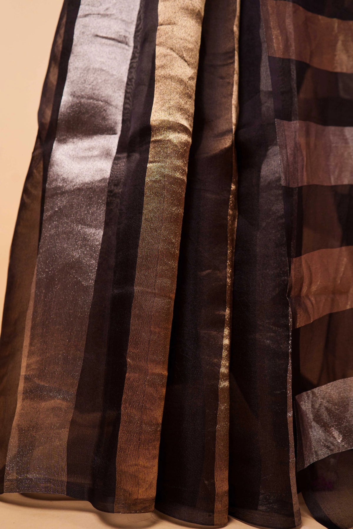 Black Sona Rupa Zari  Stripe Organza Silk Saree
