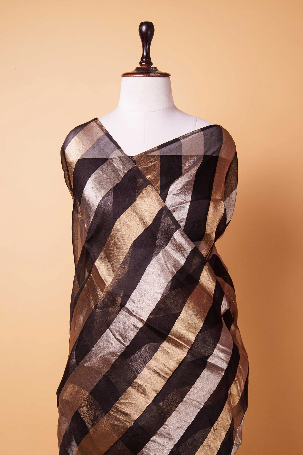 Black Sona Rupa Zari  Stripe Organza Silk Saree