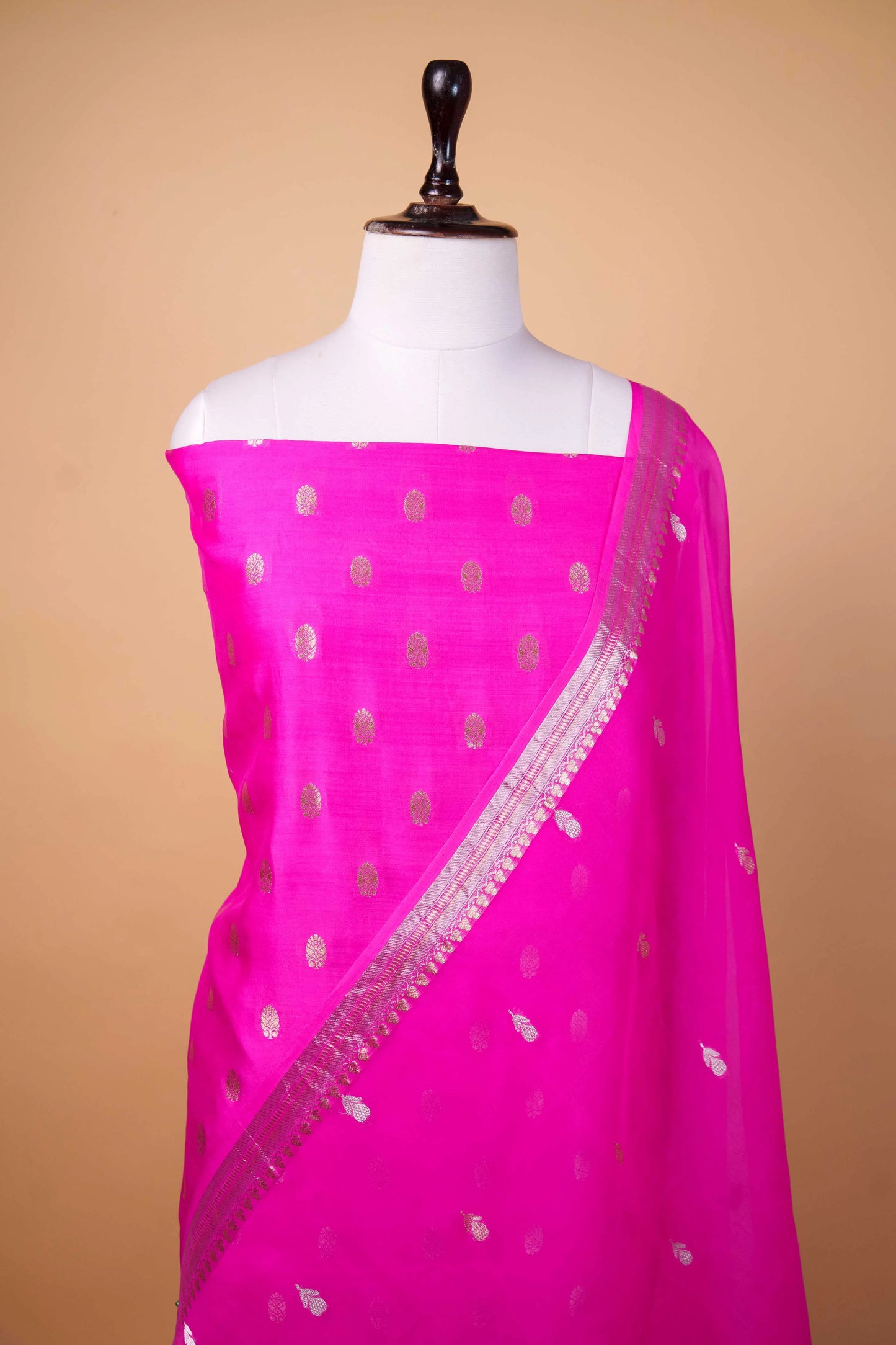 Rani Pink Handwoven Chiniya Silk Suit Set
