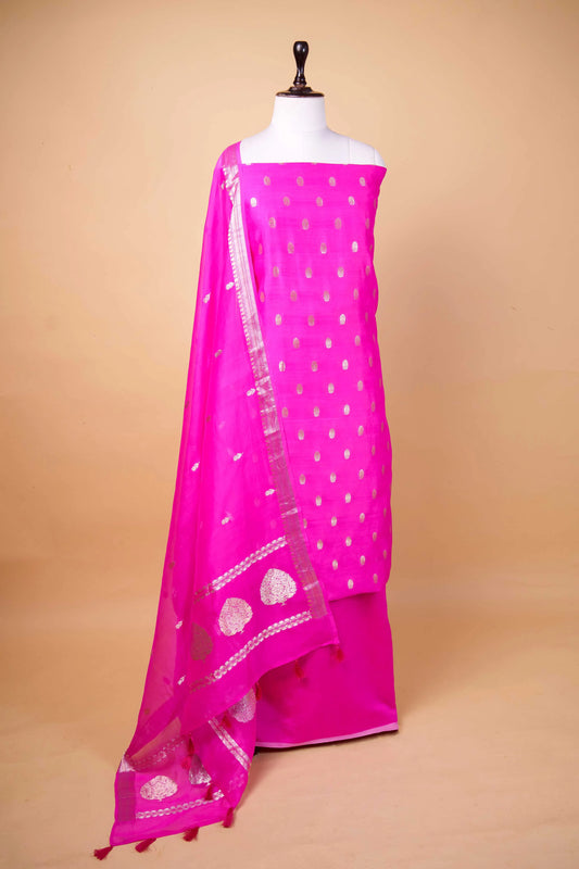 Rani Pink Handwoven Chiniya Silk Suit Set