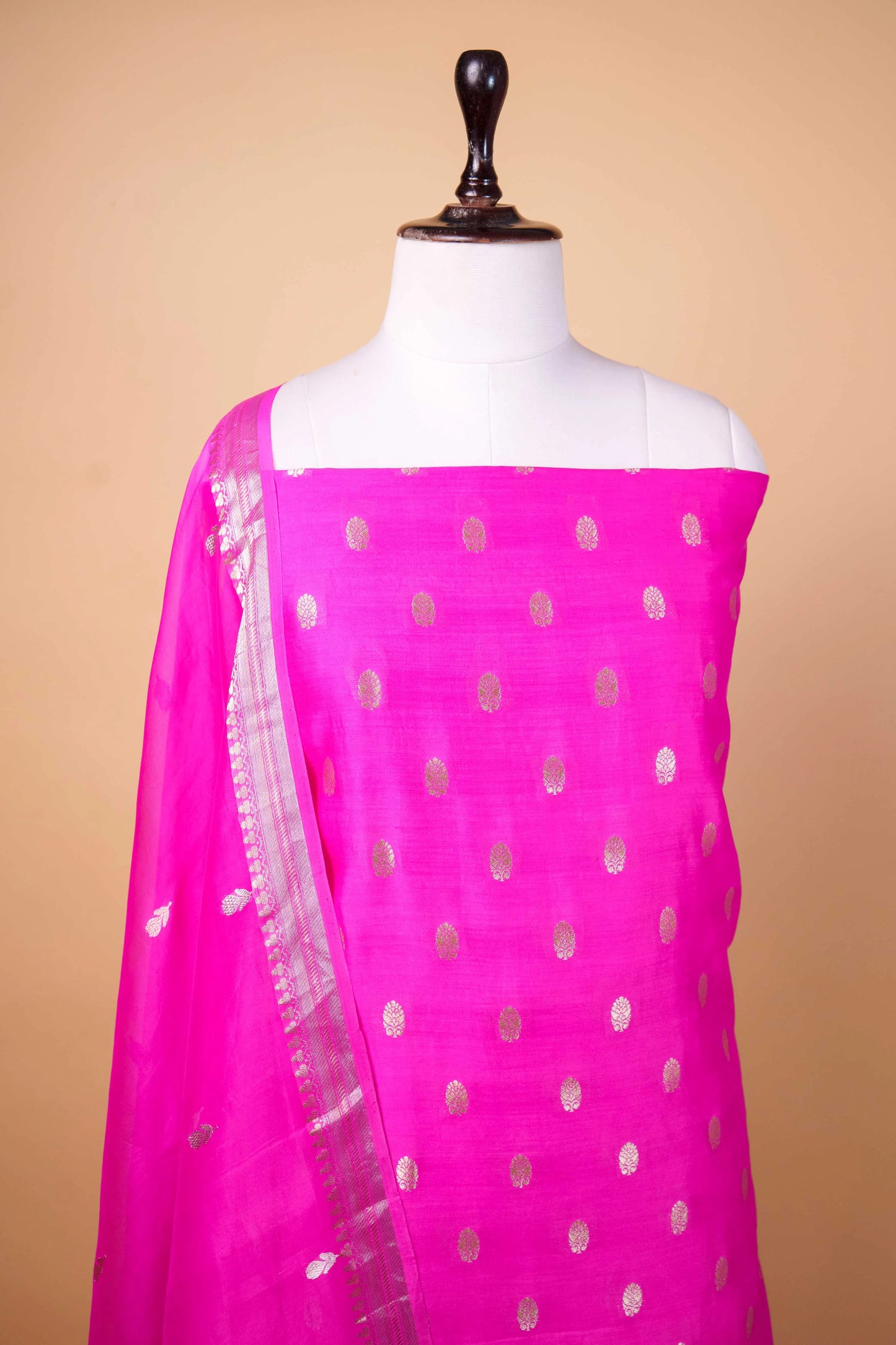 Rani Pink Handwoven Chiniya Silk Suit Set