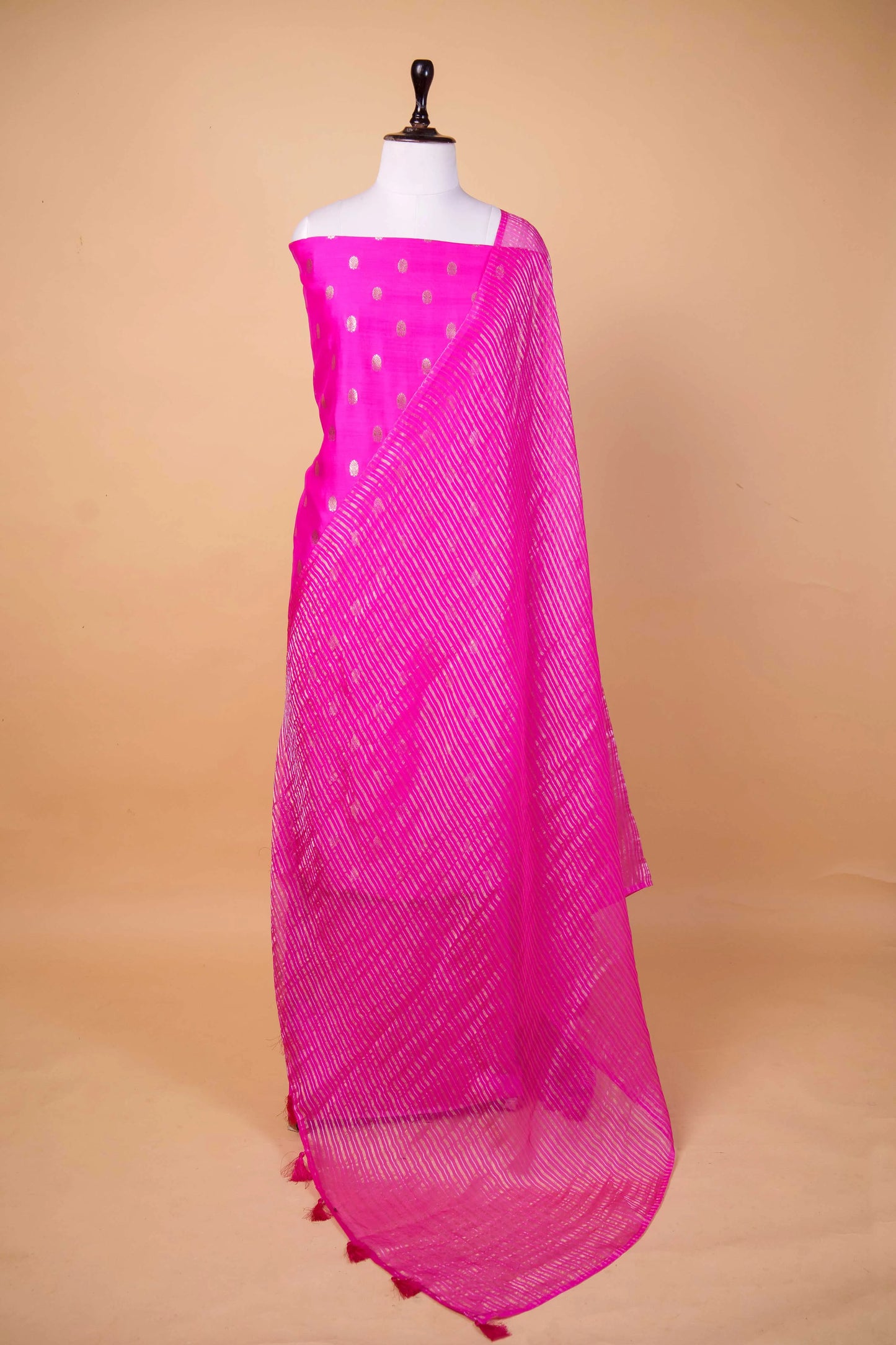 Rani Pink Handwoven Chiniya Silk Suit Set