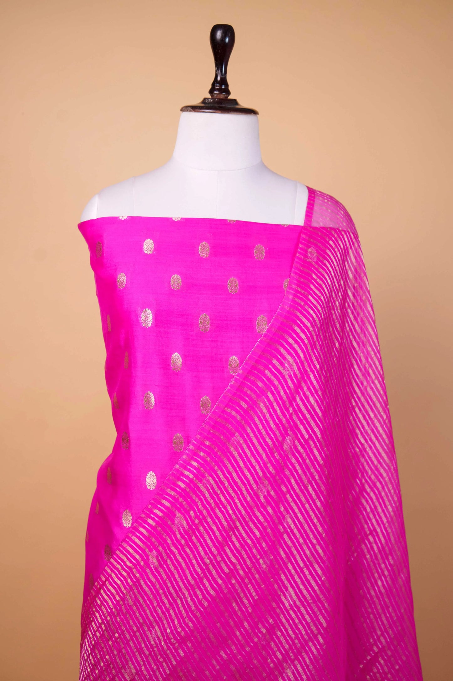 Rani Pink Handwoven Chiniya Silk Suit Set