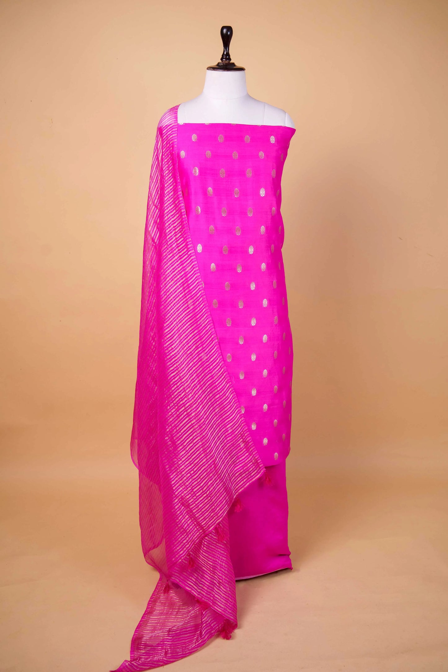 Rani Pink Handwoven Chiniya Silk Suit Set