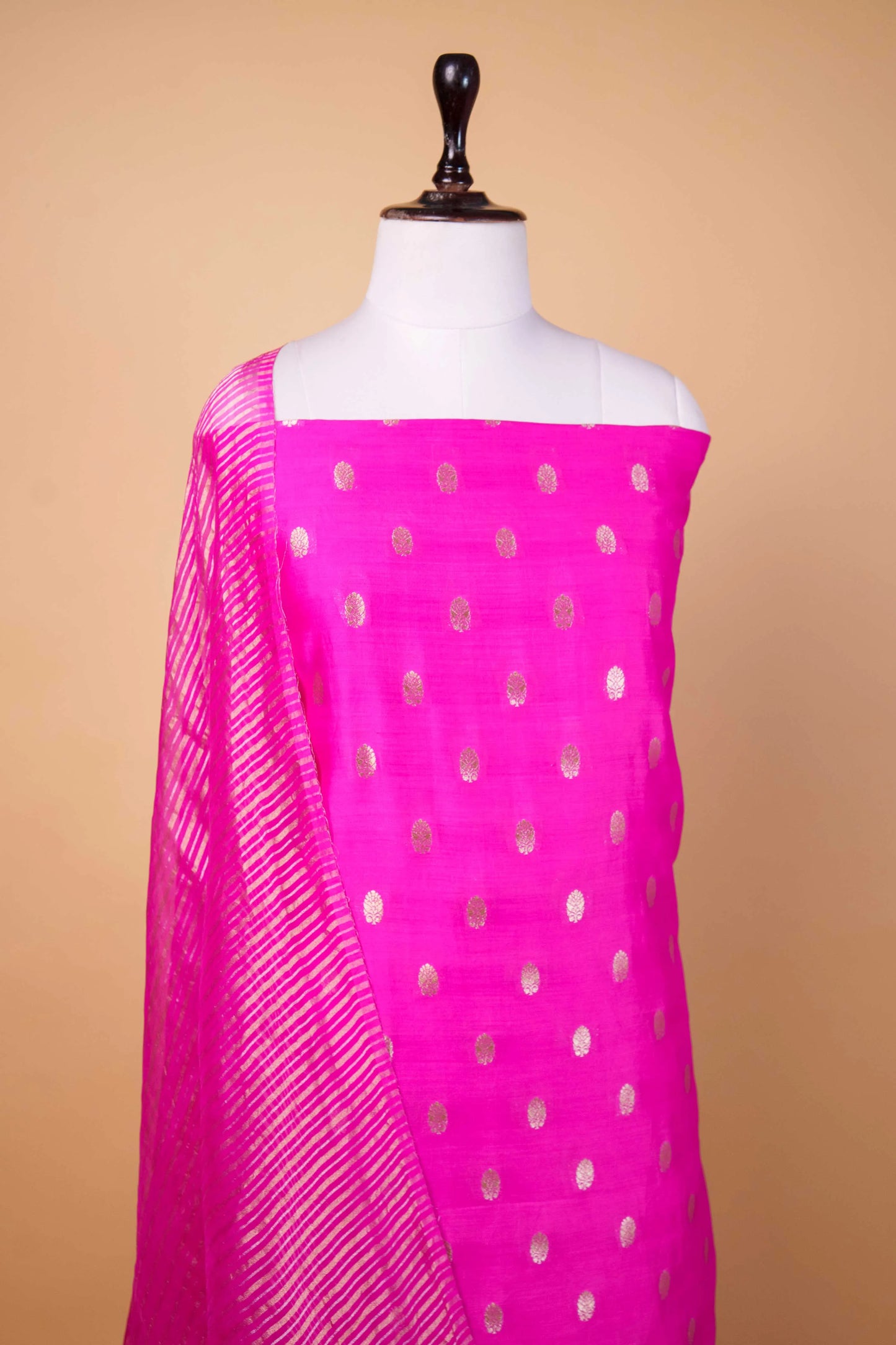 Rani Pink Handwoven Chiniya Silk Suit Set