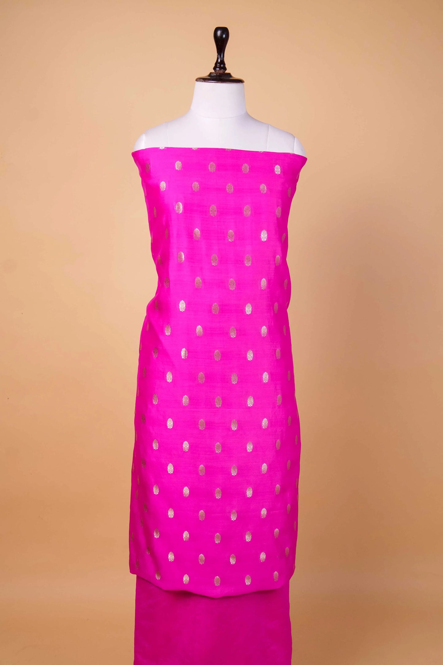 Rani Pink Handwoven Chiniya Silk Suit Set