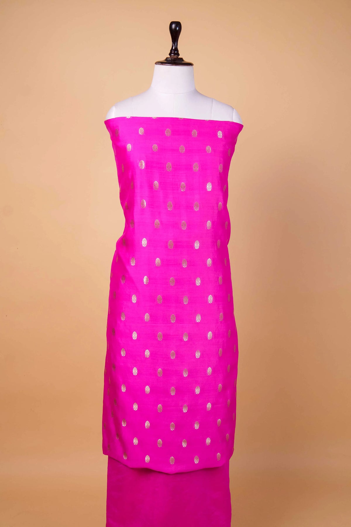 Rani Pink Handwoven Chiniya Silk Suit Set