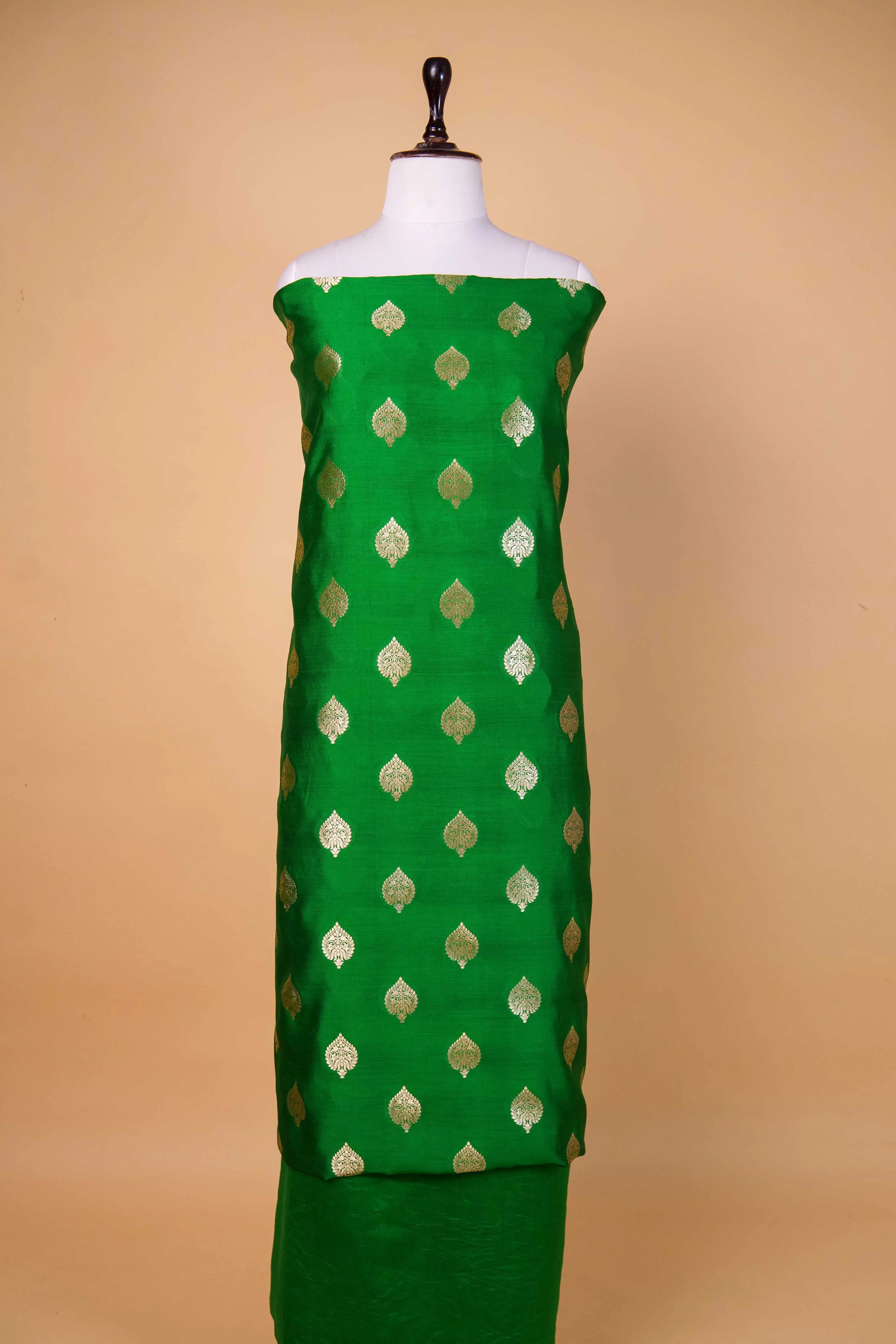 Bottle Green Handwoven Chiniya Silk Suit Set