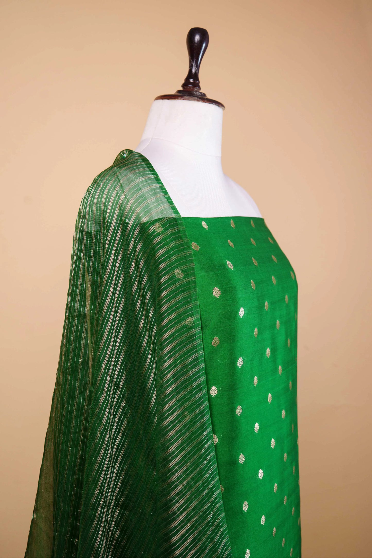 Bottle Green Handwoven Chiniya Silk Suit Set