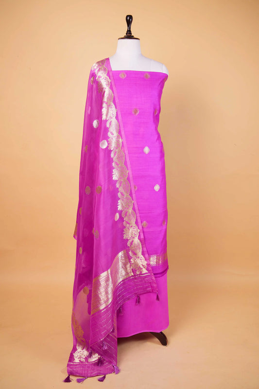 Purple Handwoven Chiniya Silk Suit Set