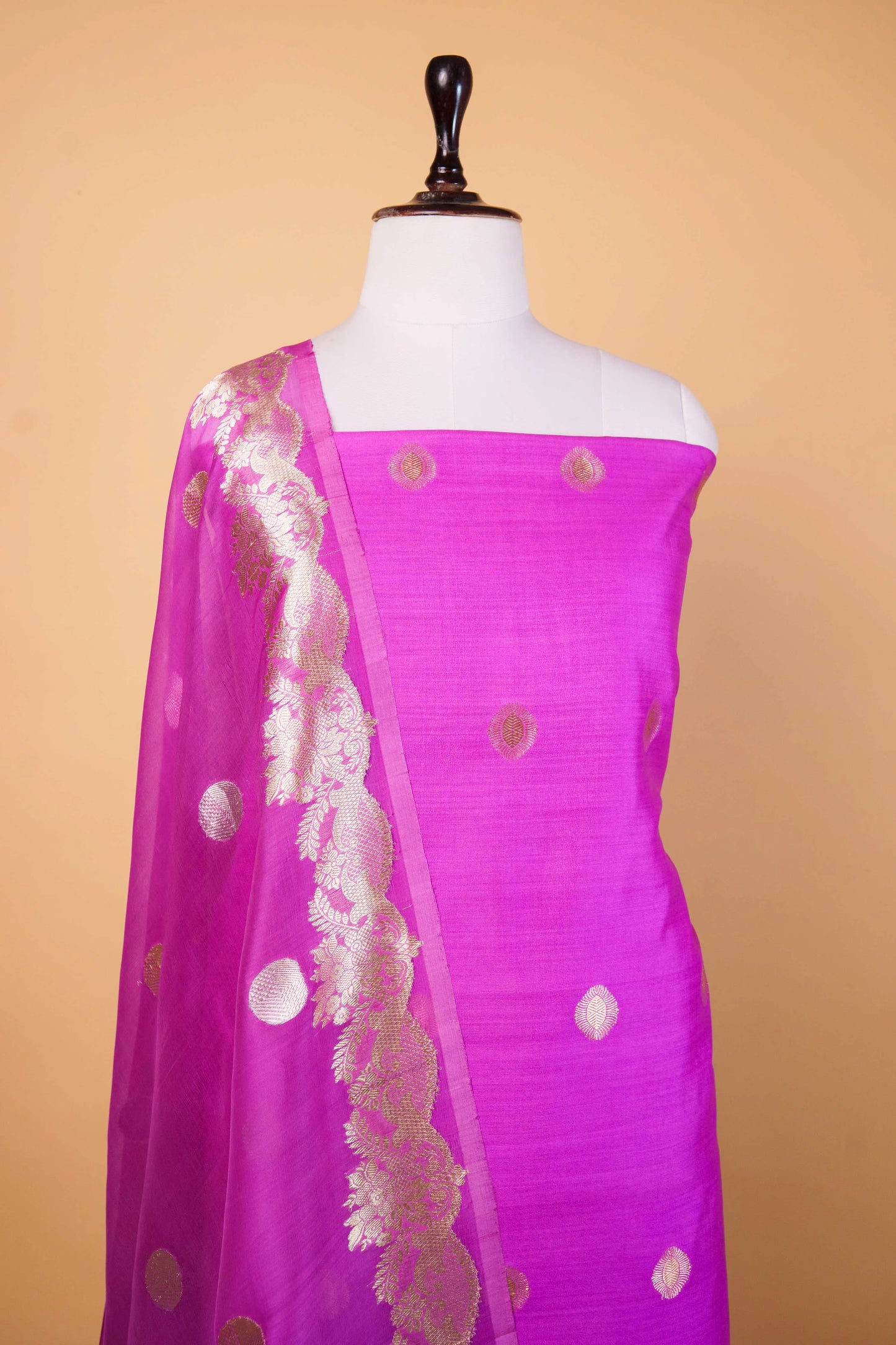 Purple Handwoven Chiniya Silk Suit Set