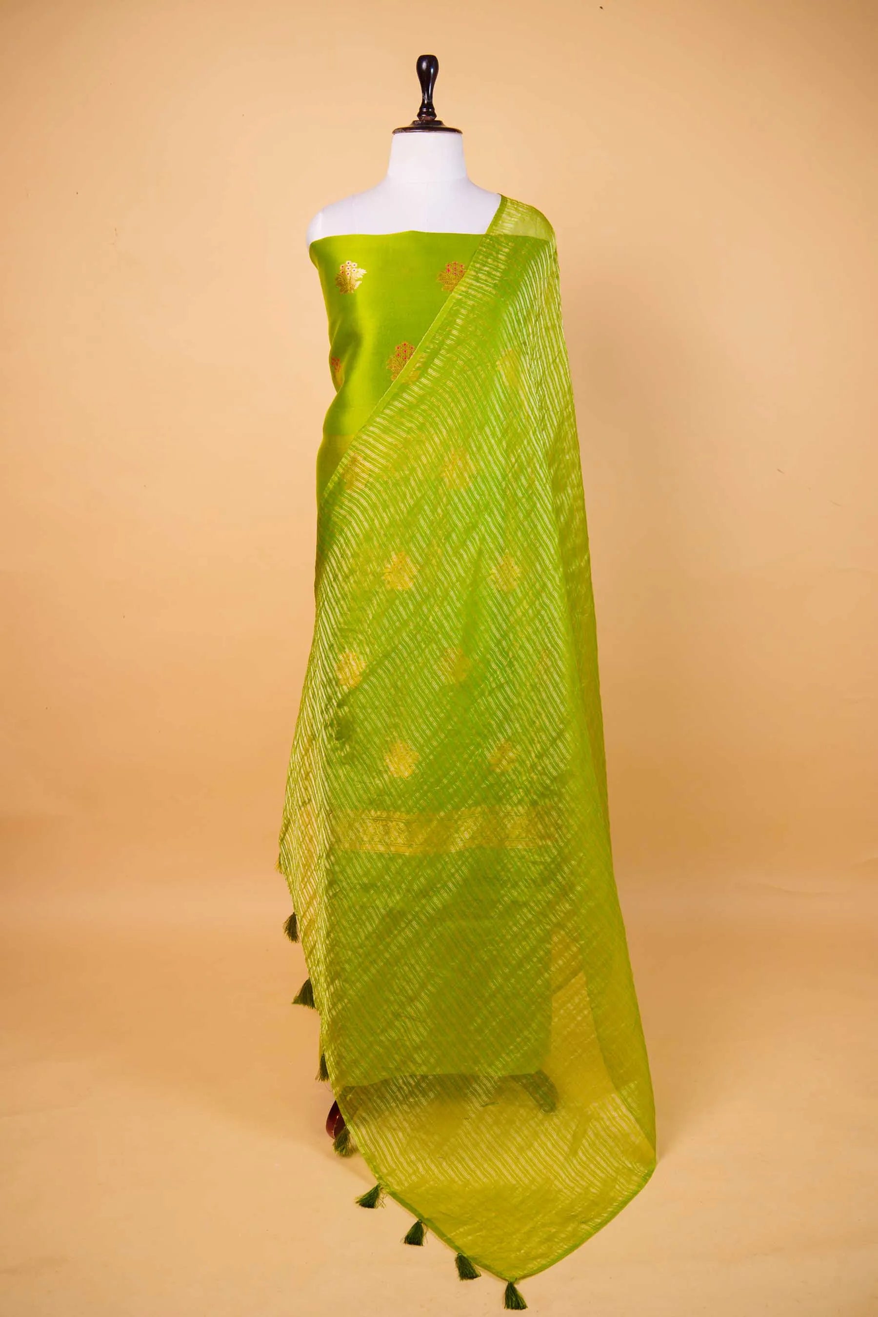 Olive Green  Organza Handwoven Suit